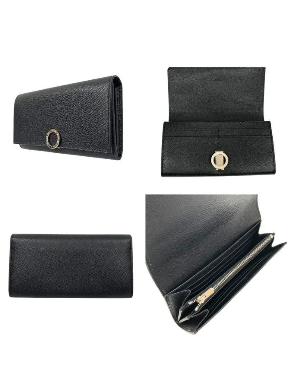 Bvlgari Logo Clip Wallet Gray Leather Black New Vintage